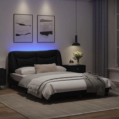 Estrutura cama c/ luzes LED 140x190 cm couro artificial preto