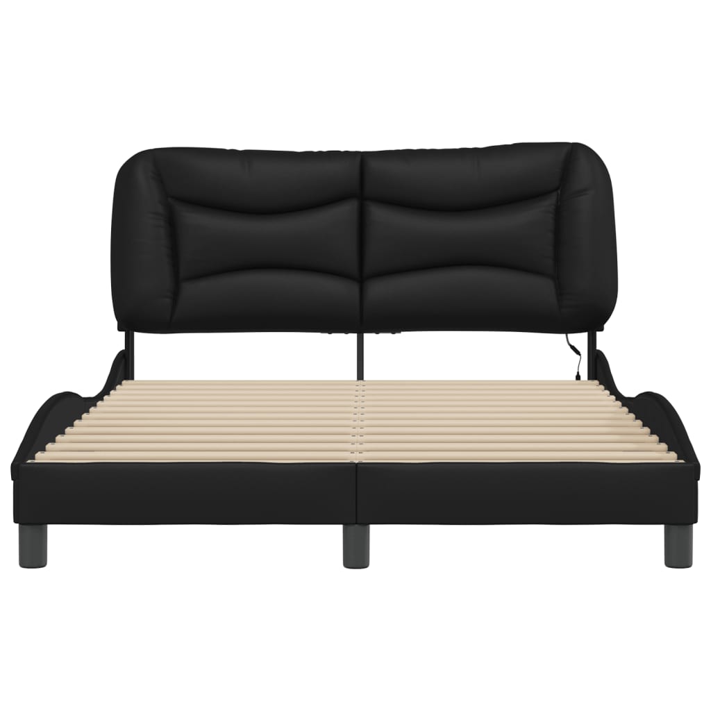 Estrutura cama c/ luzes LED 140x190 cm couro artificial preto