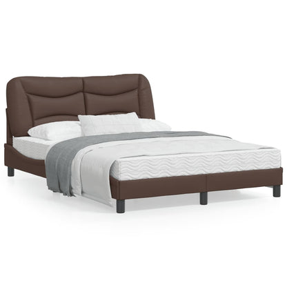 Estrutura cama c/ luzes LED 140x190cm couro artificial castanho