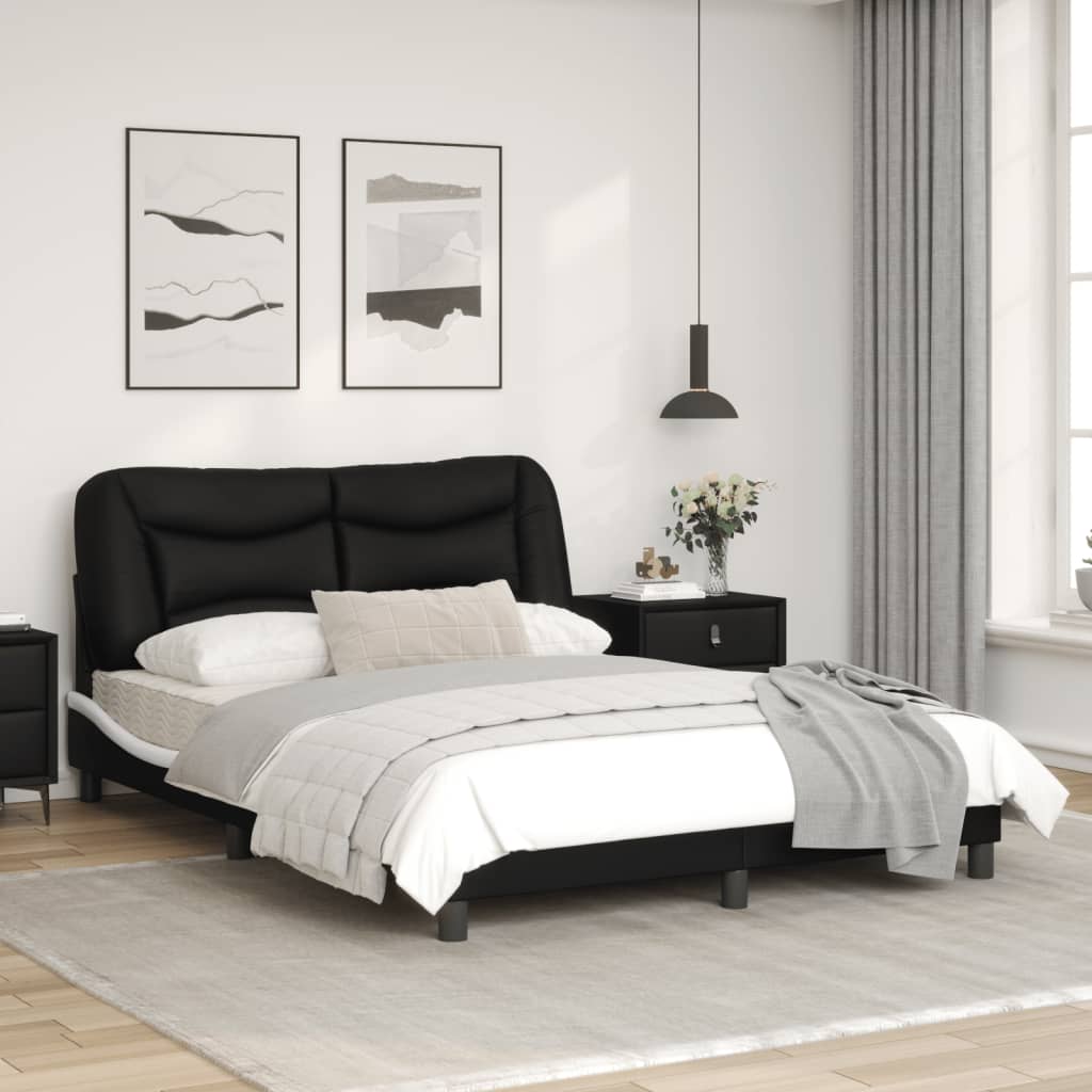 Estrutura cama c/ luzes LED 140x190cm couro artif. preto/branco