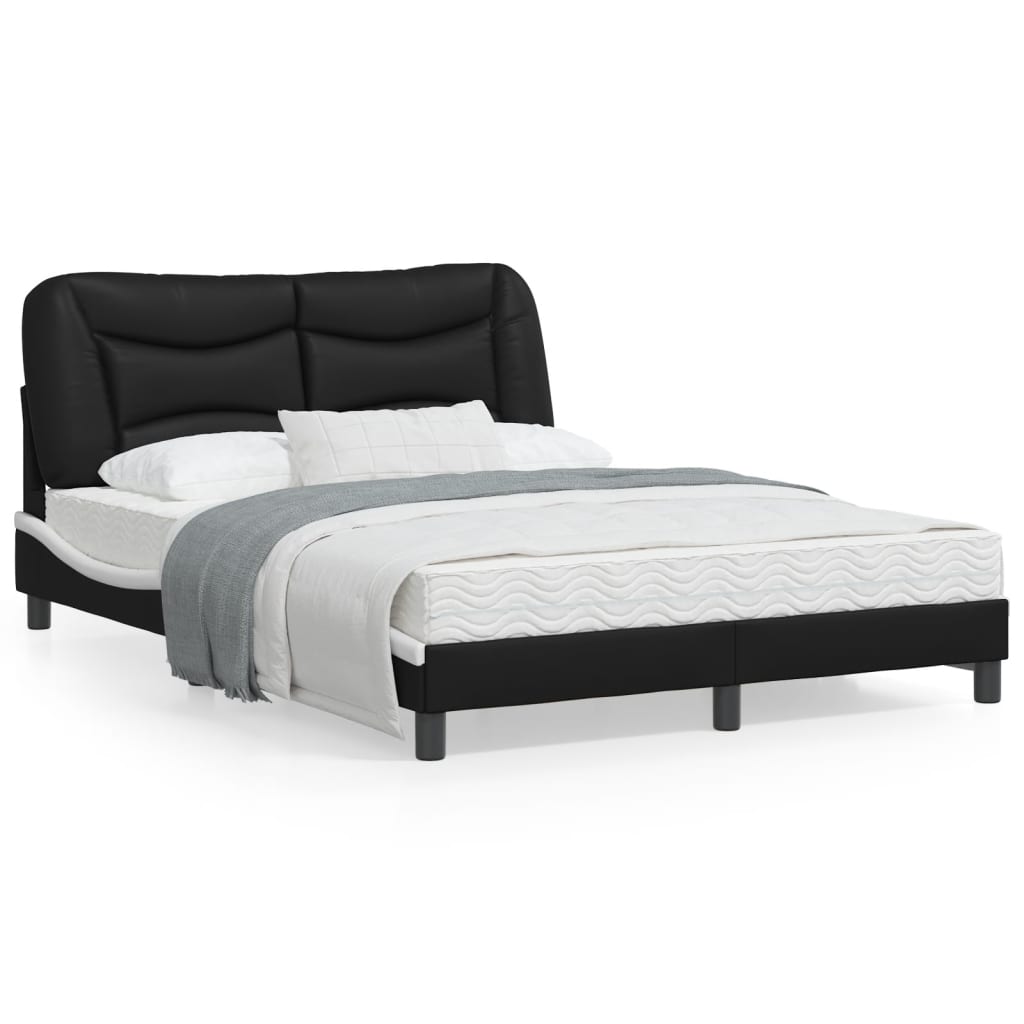 Estrutura cama c/ luzes LED 140x190cm couro artif. preto/branco