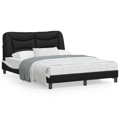 Estrutura cama c/ luzes LED 140x200cm couro artif. preto/branco