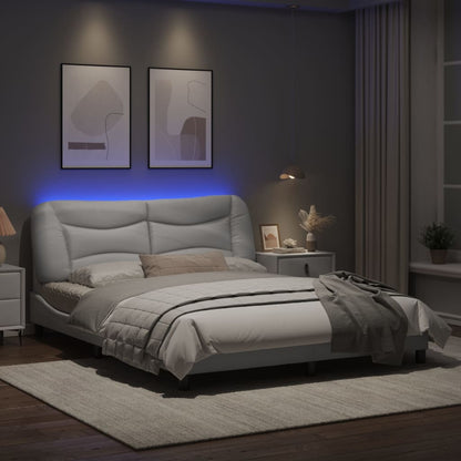 Estrutura de cama c/ luzes LED 160x200 cm couro artif. branco