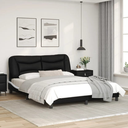 Estrutura cama c/ luzes LED 160x200cm couro artif. preto/branco