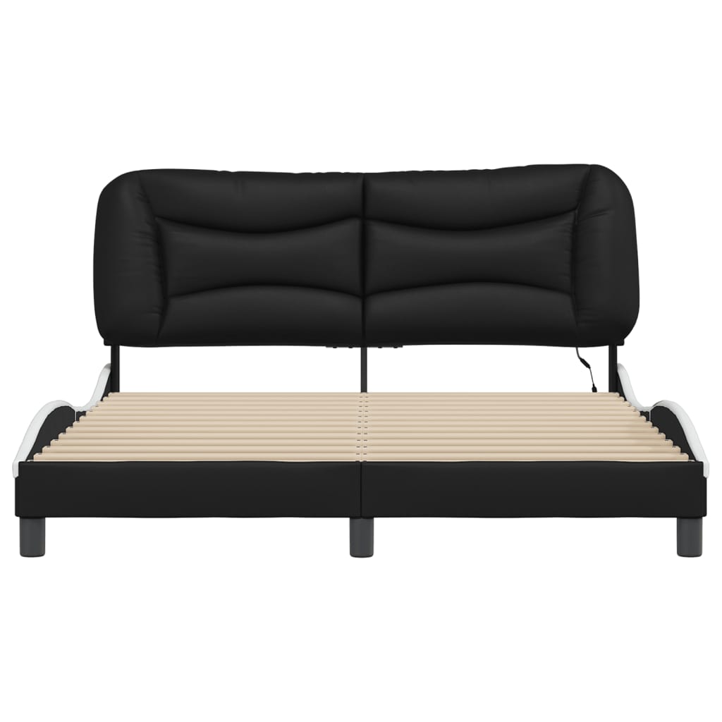 Estrutura cama c/ luzes LED 160x200cm couro artif. preto/branco