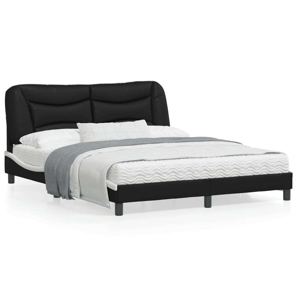 Estrutura cama c/ luzes LED 160x200cm couro artif. preto/branco