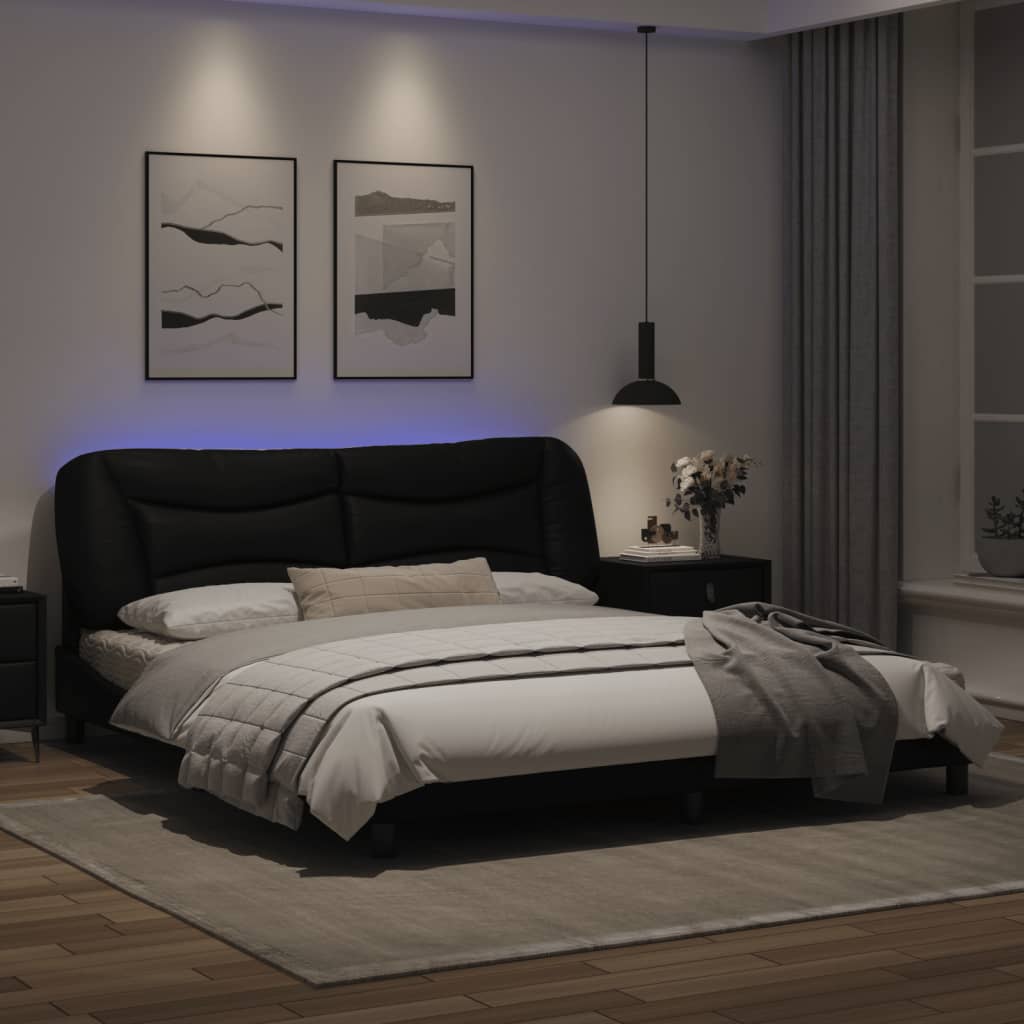 Estrutura de cama c/ luzes LED 180x200cm couro artificial preto