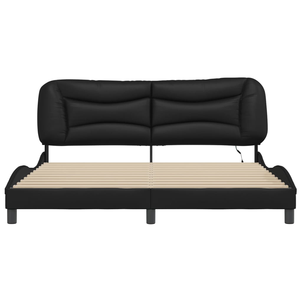 Estrutura de cama c/ luzes LED 180x200cm couro artificial preto