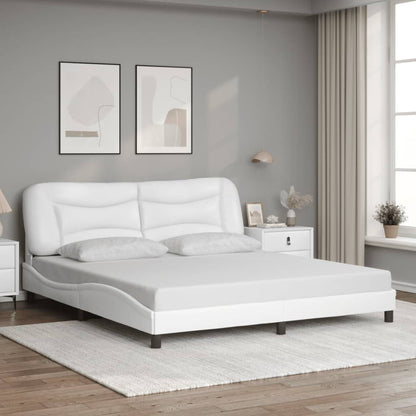 Estrutura cama c/ luzes LED 180x200 cm couro artificial branco