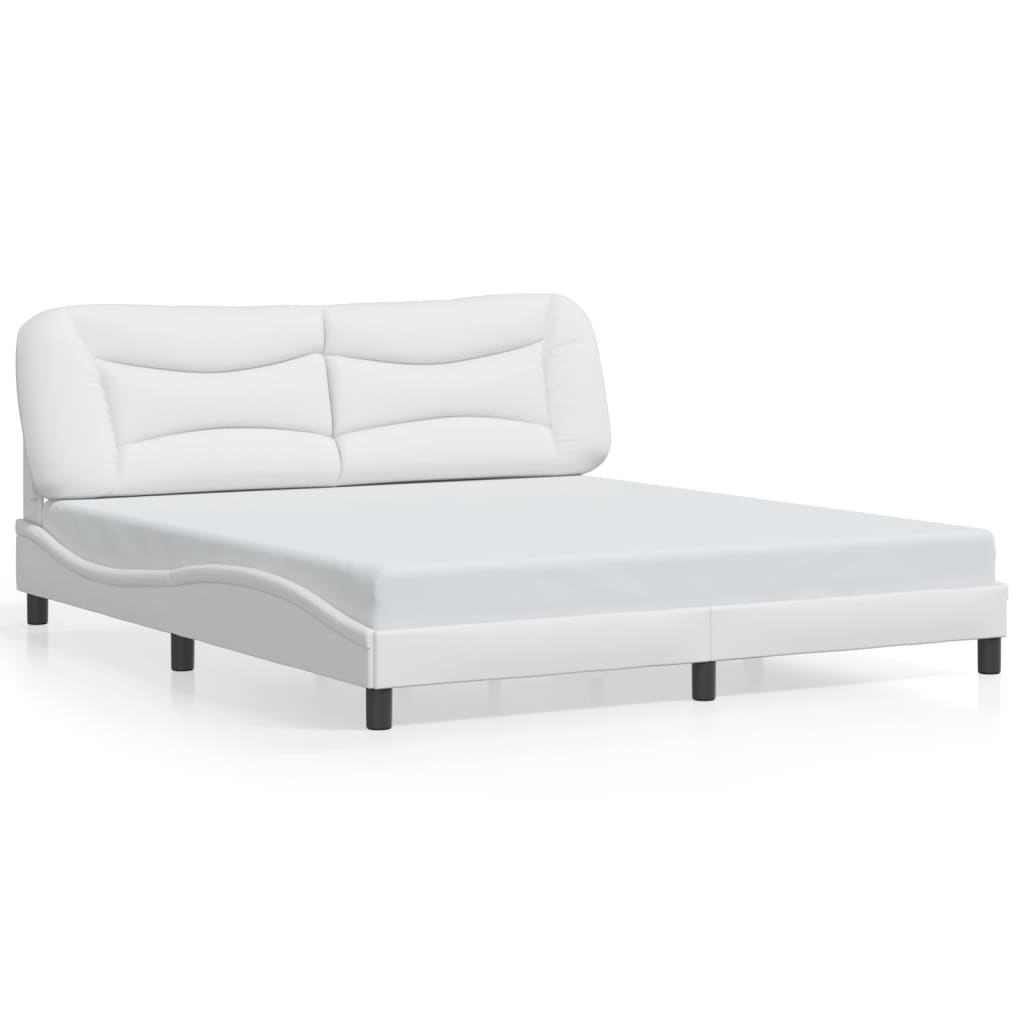 Estrutura cama c/ luzes LED 180x200 cm couro artificial branco