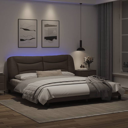 Estrutura de cama c/ luzes LED 180x200cm couro artificial cinza