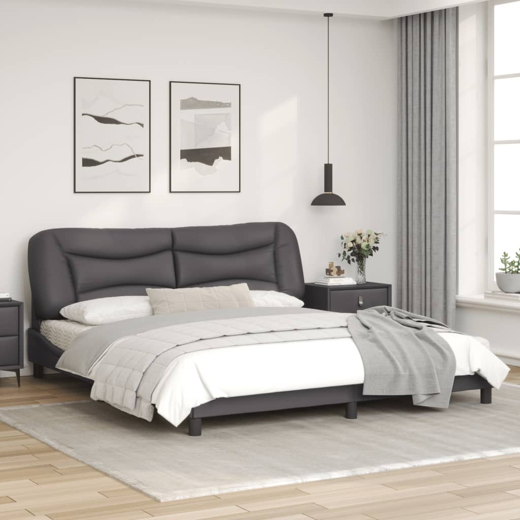 Estrutura de cama c/ luzes LED 180x200cm couro artificial cinza