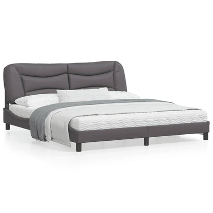 Estrutura de cama c/ luzes LED 180x200cm couro artificial cinza