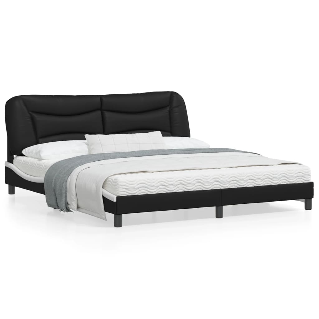 Estrutura cama c/ luzes LED 180x200cm couro artif. preto/branco