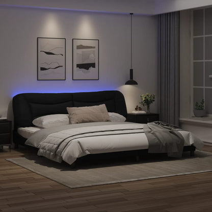 Estrutura de cama c/ luzes LED 200x200cm couro artificial preto