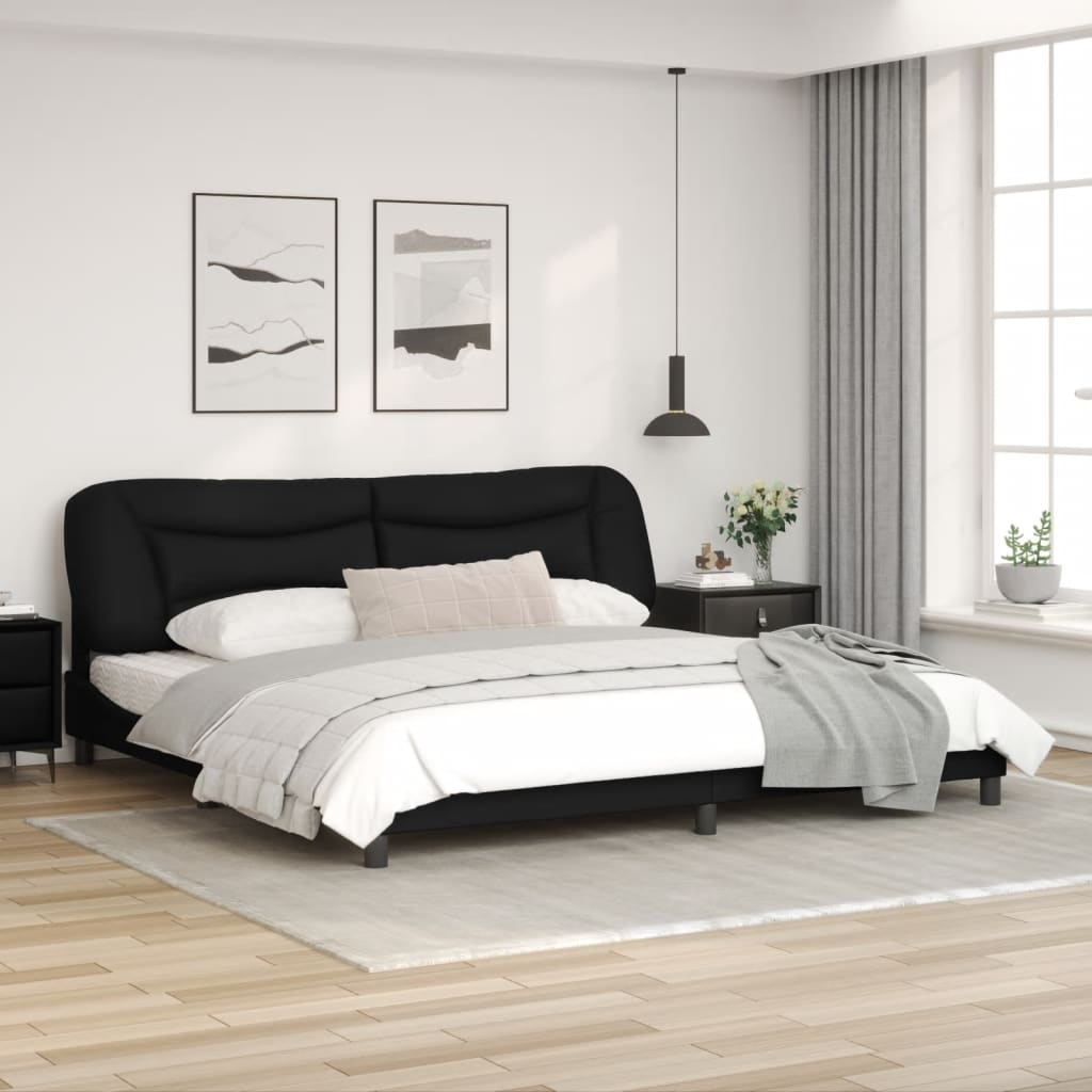 Estrutura de cama c/ luzes LED 200x200cm couro artificial preto