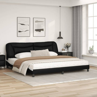 Estrutura cama c/ luz LED 200x200 cm couro artif. preto/branco