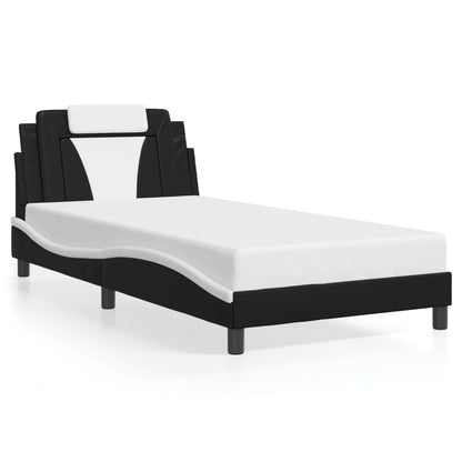 Estrutura cama c/ luzes LED 100x200cm couro artif. preto/branco