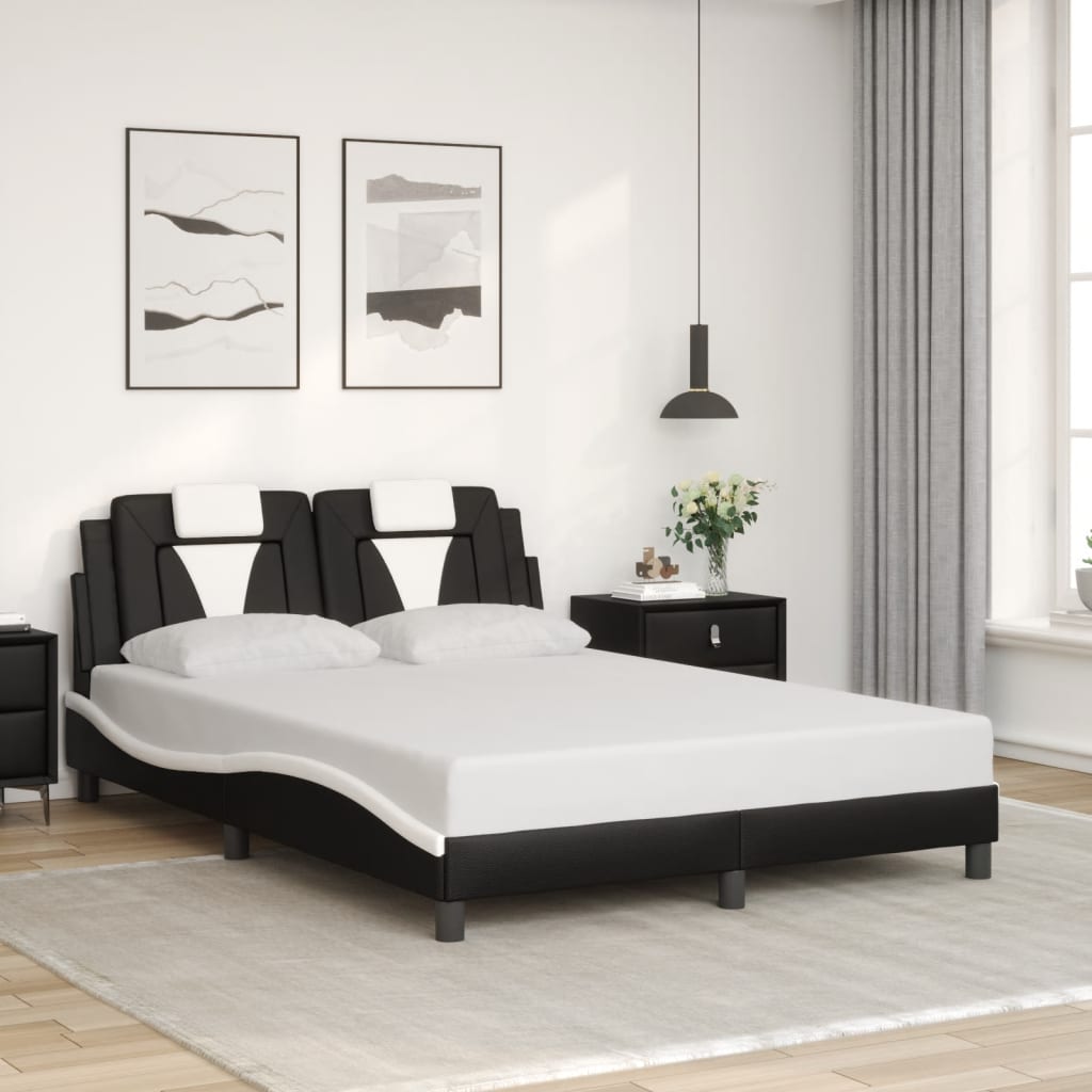 Estrutura cama c/ luzes LED 120x200cm couro artif. preto/branco