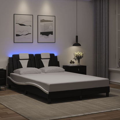 Estrutura cama c/ luzes LED 120x200cm couro artif. preto/branco