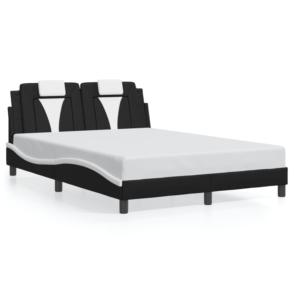 Estrutura cama c/ luzes LED 120x200cm couro artif. preto/branco