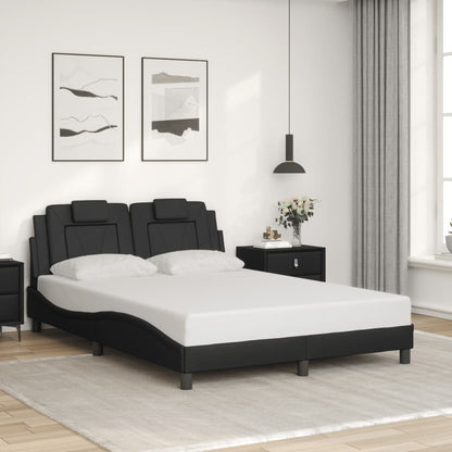 Estrutura cama c/ luzes LED 140x190 cm couro artificial preto