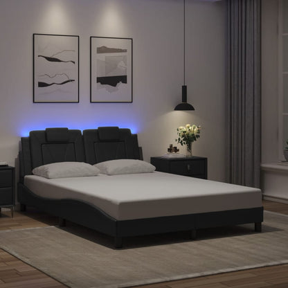 Estrutura cama c/ luzes LED 140x190 cm couro artificial preto