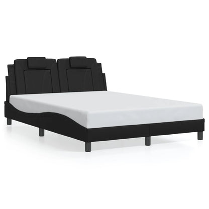 Estrutura cama c/ luzes LED 140x190 cm couro artificial preto