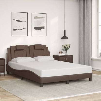 Estrutura cama c/ luzes LED 140x190cm couro artificial castanho