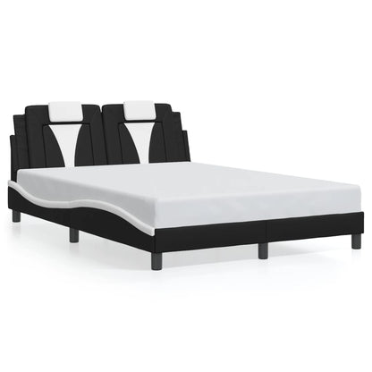 Estrutura cama c/ luzes LED 140x190cm couro artif. preto/branco