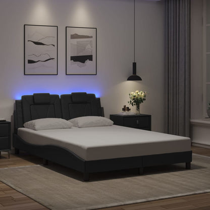 Estrutura de cama c/ luzes LED 140x200cm couro artificial preto