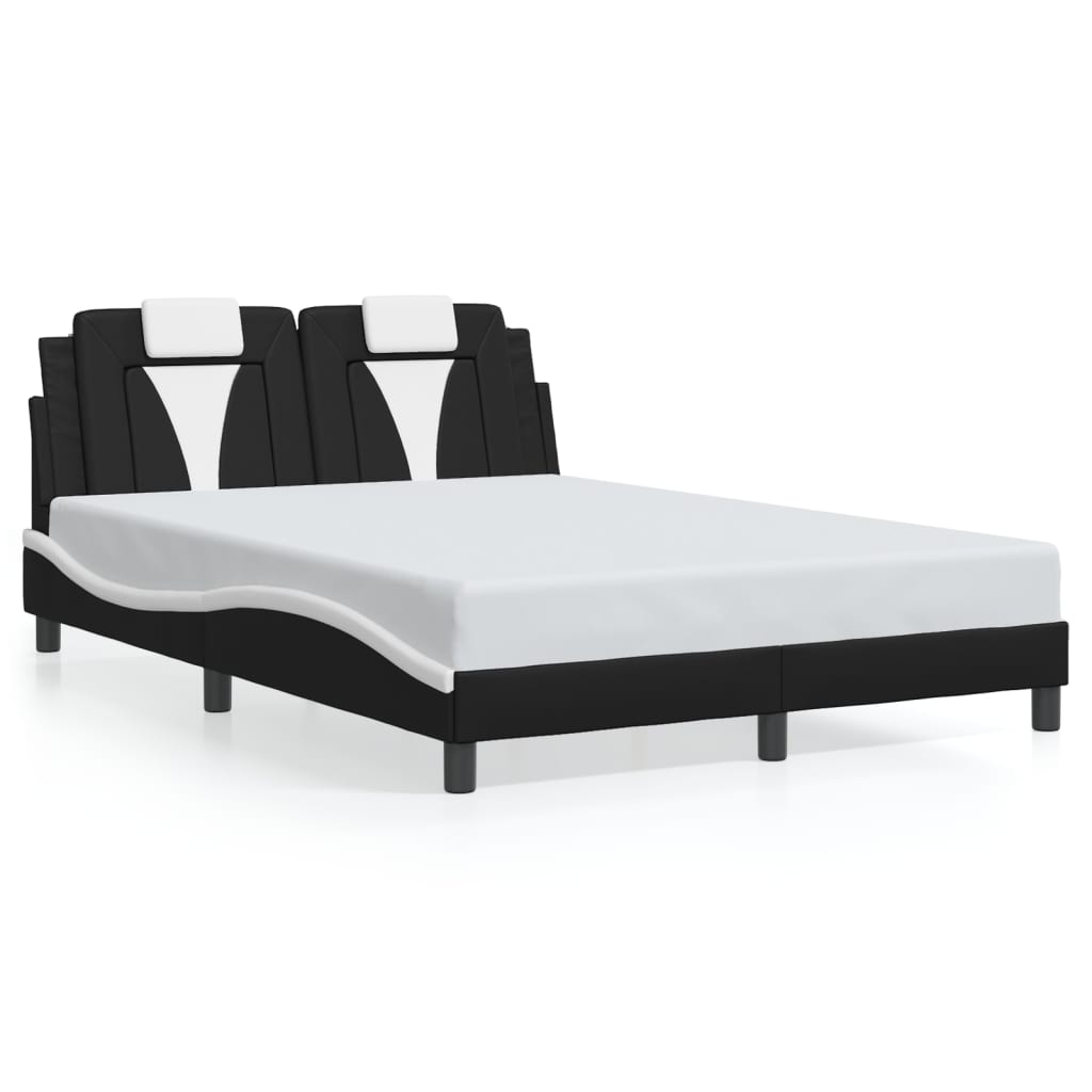 Estrutura cama c/ luzes LED 140x200cm couro artif. preto/branco