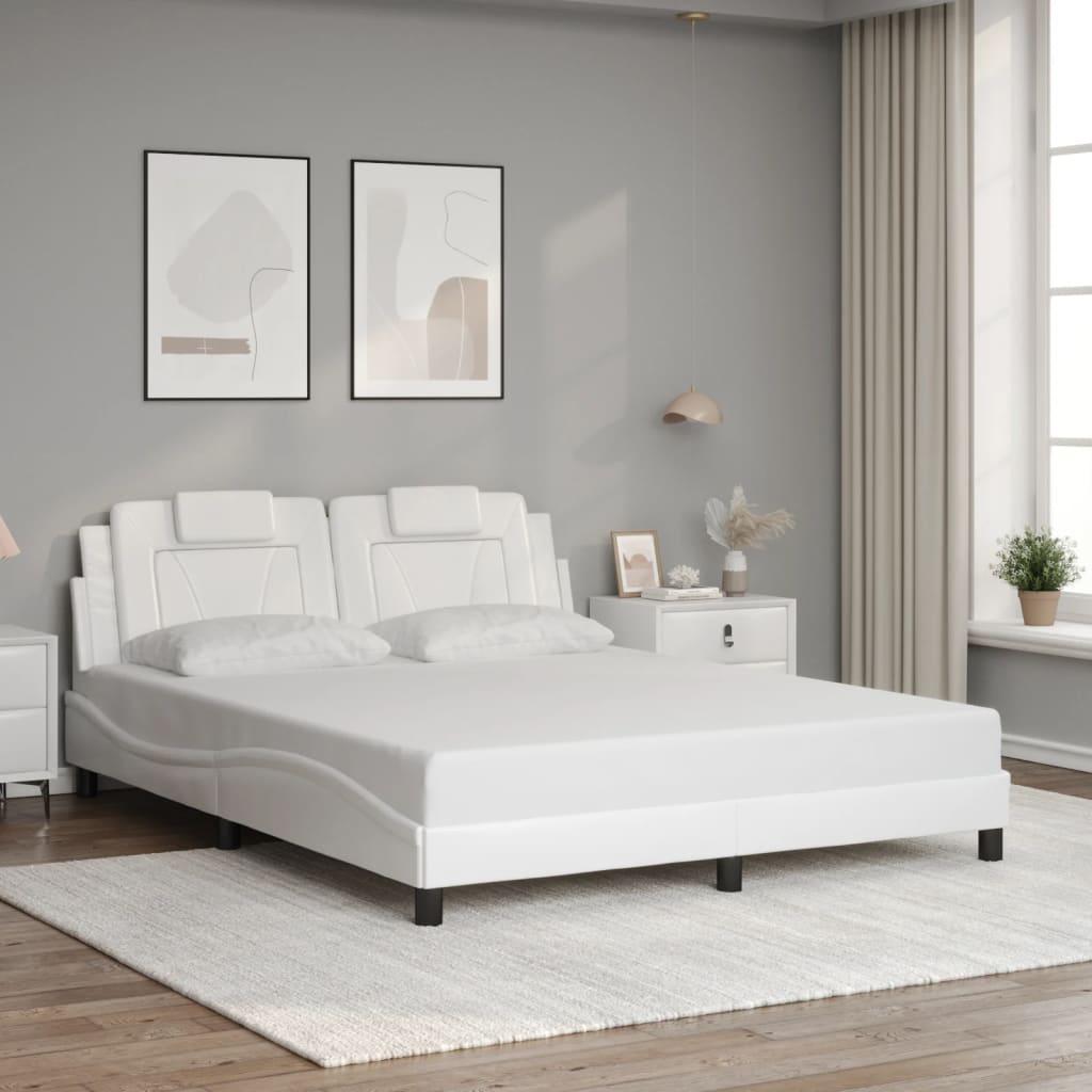 Estrutura de cama c/ luzes LED 160x200 cm couro artif. branco