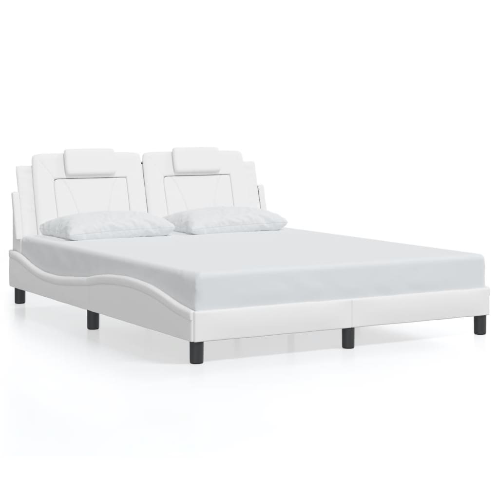 Estrutura de cama c/ luzes LED 160x200 cm couro artif. branco