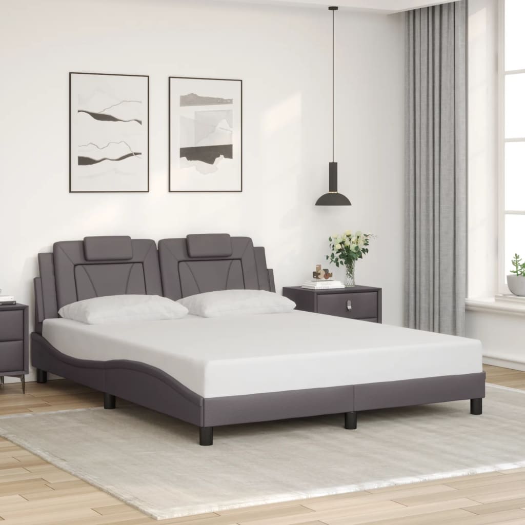 Estrutura de cama c/ luzes LED 160x200cm couro artificial cinza