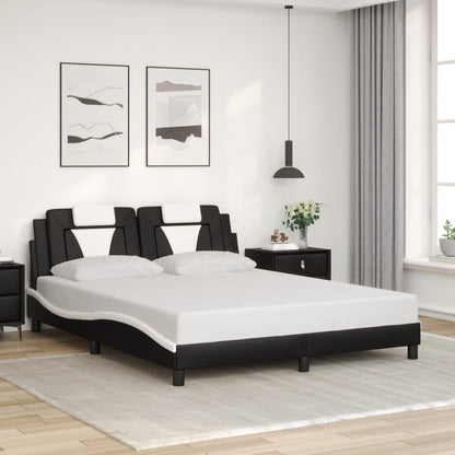 Estrutura cama c/ luzes LED 160x200cm couro artif. preto/branco