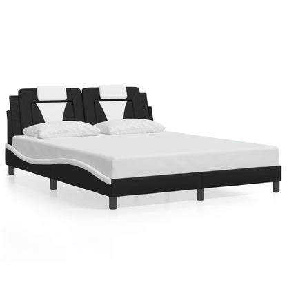 Estrutura cama c/ luzes LED 160x200cm couro artif. preto/branco