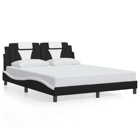 Estrutura cama c/ luzes LED 160x200cm couro artif. preto/branco