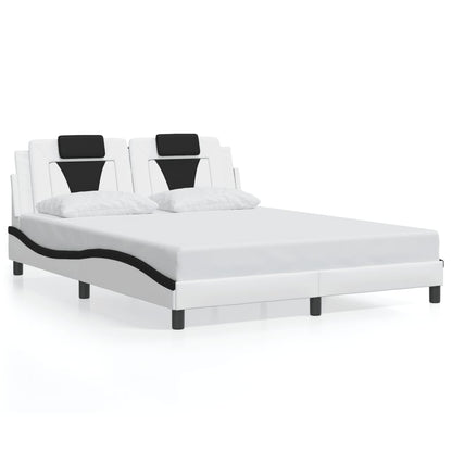 Estrutura cama c/ luzes LED 160x200cm couro artif. branco/preto