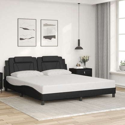 Estrutura de cama c/ luzes LED 180x200cm couro artificial preto