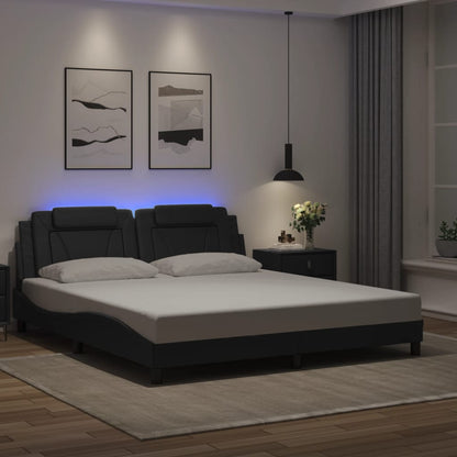 Estrutura de cama c/ luzes LED 180x200cm couro artificial preto