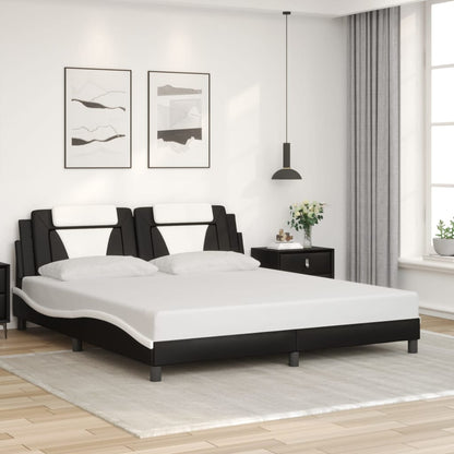 Estrutura cama c/ luzes LED 180x200cm couro artif. preto/branco