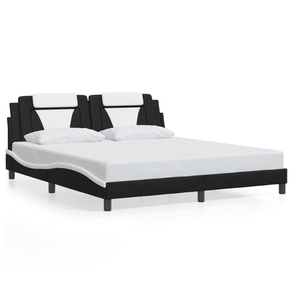 Estrutura cama c/ luzes LED 180x200cm couro artif. preto/branco