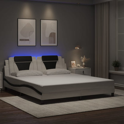 Estrutura cama c/ luzes LED 180x200cm couro artif. branco/preto