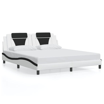 Estrutura cama c/ luzes LED 180x200cm couro artif. branco/preto