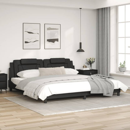 Estrutura de cama c/ luzes LED 200x200cm couro artificial preto