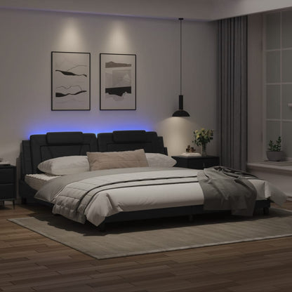 Estrutura de cama c/ luzes LED 200x200cm couro artificial preto