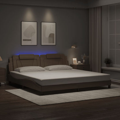 Estrutura cama c/ luzes LED 200x200 cm couro artif. cappuccino