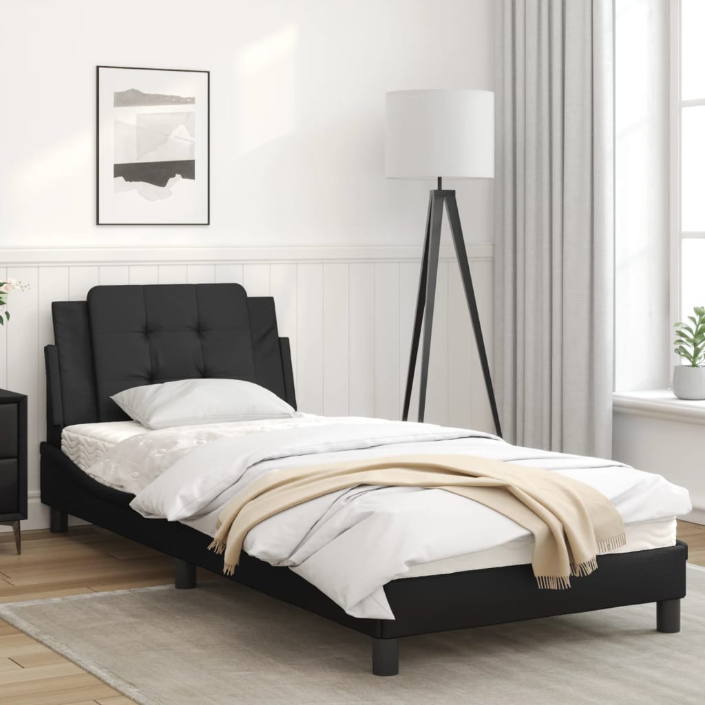 Estrutura de cama c/ luzes LED 90x190 cm couro artificial preto