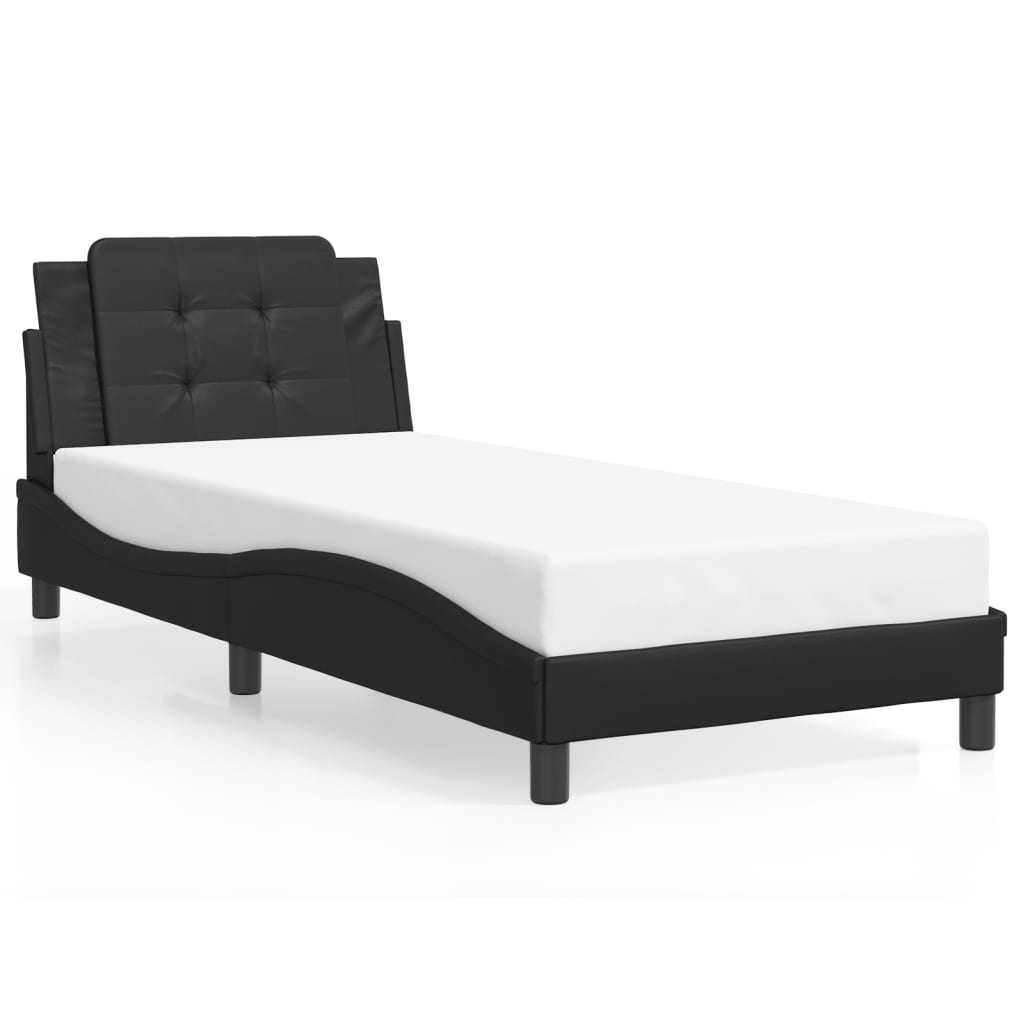 Estrutura de cama c/ luzes LED 90x190 cm couro artificial preto